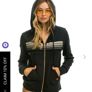 NWT Aviator Nation 5 stripe hoodie Charcoal SZ SMALL